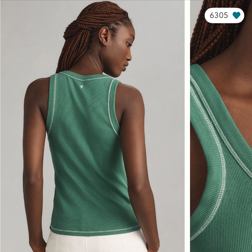Anthropologie Sunny Scoop-Neck Tank Top by Pilcro in Dark Green - Picture 2 of 3